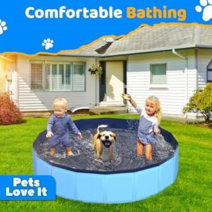63" x 12" Foldable Dog Pool - Collapsible Hard Plastic Kiddie Pool for Dogs & Kids, Non-Slip Pet Bath Tub for Outdoor Backyard Use, Lightweight & Portable (Blue) - Image 3