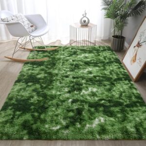 DweIke Extra Large Fuzzy Rug Fluffy Carpets, 8x10 Feet Tie-Dye Dark Green Rugs for Living Room Bedroom Girls Kids Room Nursery Home Decor, Non-Slip Floor Carpet, Dark Green - Image 9