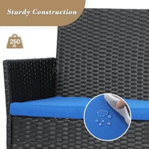 Athena Collection Outdoor Patio Furniture Set of 4, Rattan Outdoor Table and Chairs Sofa Set, Wicker Law Patio Conversation Furniture for Balcony, Front Porch, Bistro, Backyard, Black Blue - Image 6