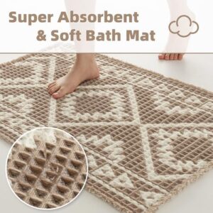 PADOOR-Waffle Bath Mat-Super Absorbent Bath Mats for Bathroom, Machine Washable Non Slip Bathroom Rug with Tassels, Soft Bath Mat for Laundry Room, Bedroom, Brown & Cream 24"x36", 2'x 3' - Image 3