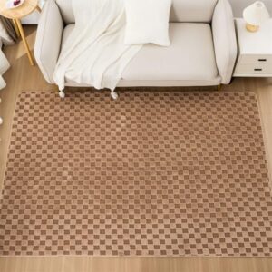 Aimuan Checkered Print Area Rug Cute Checkerboard Rugs Soft Shaggy Carpets Back Non-Slip Mat for Kids Bedroom Living Room Nursery Home Decor (Khaki, 3x5ft) - Image 6