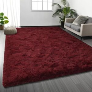 Large Shag Area Rugs 6 x 9, Plush Fuzzy Rugs for Living Room, Ultra Soft Fluffy Furry Rug for Bedroom, Indoor Carpet Nursery Rugs for Kids Room Home Decor, Burgundy