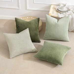 MIULEE Boho Farmhouse Throw Pillow Covers 18x18 Inch Set of 4 Mordern Neutral Green Cushion Covers Soft Corduroy Nordic Home Decor for Spring Couch Bed Sofa Living Room Green-White - Image 6