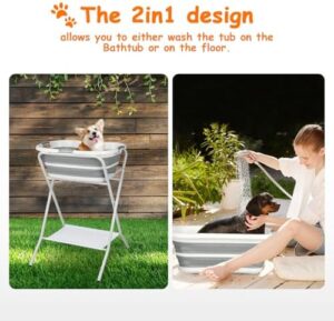 Nidouillet Dog Bath Tub,2 in 1 Dog Washing Station Elevated Professional Collapsible Foldable Portable Shower Bathtub Pet Bath Tubs,for Small Dogs and Cats Bathroom Outdoor and Pet Store(Grey) - Image 5
