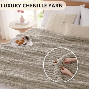 L'AGRATY Chunky Knit Blanket Throw: 50''x60'' Chenille Chunky Knitted Throw Blanket for Bed Couch - Handmade Thick Big Cable Knit Blanket - Large Crochet Rope Blanket for Home Decor(Light Linen) - Image 3