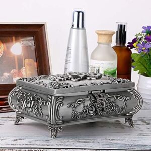 Hipiwe Vintage Metal Jewelry Box Small Trinket Jewelry Storage box For Rings Earrings Necklace Treasure Chest Organizer Antique jewelry Keepsake gift Box Case for Girl Women (Large) - Image 7