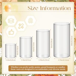 Nuogo 48 Pcs Plastic Cylinder Vases Tall Clear Flower Vases for Centerpieces Hurricane Candle Holder for Home Wedding Office Party Formal Dinners Decorations (4''/6''/8''/10'') - Image 2