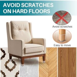 24 Pcs Chair Leg Floor Protectors Square, Silicone Felt Furniture Leg Pads Caps Covers for Hardwood Floors (Fit:3/4" to 1") - Image 4
