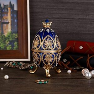 ELLDOO Faberge Egg Style Trinket Box, Enameled Jewelry Box Unique Decorative Metal Box Classic Ornaments Gift for Home Decor, Blue - Image 4