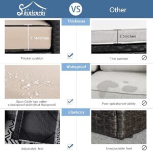 Shintenchi 3 Pieces Patio Furniture Set,All-Weather Rattan Patio Conversation Set,Outdoor Sectional Silver Wicker Patio Couch with Washable Cushions and Glass Coffee Table(Khaki) - Image 4