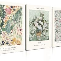 Induslyfe Framed Sage Green Vintage Wall Art Canvas Decor Set of 3, Matisse Wall Art Prints Posters Mid Century Modern Art, Aesthetic Floral Botanical wall art for bedroom, living room, bathroom 12x16
