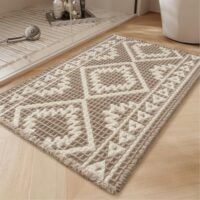 PADOOR-Waffle Bath Mat-Super Absorbent Bath Mats for Bathroom, Machine Washable Non Slip Bathroom Rug with Tassels, Soft Bath Mat for Laundry Room, Bedroom, Brown & Cream 24"x36", 2'x 3'