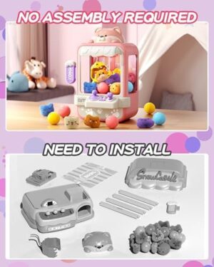 Claw Machine for Kids, Mini Vending Machine with Music, Prize Dispenser Toys for Girls and Boys, Electronic Claw Game Machine for Party Birthdays, Includes 35 Mini Toys (Small) - Image 5