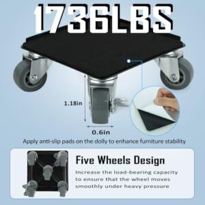 Furniture Dolly, Furniture Movers with 5 Wheels 360° Rotating, Maximum Load 1736 lbs Heavy Duty Carbon Steel Panel with 4pcs Anti-Slip Pads, Lifter Mover Tool Set for Heavy Sofa, Appliances - Image 4