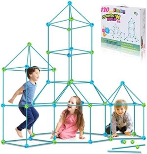 Kids Fort Building Kit 120 Pieces Construction STEM Toys for 5 6 7 8 9 10 11 12 Years Old Boys and Girls Ultimate Forts Builder Gift Build DIY Educational Learning Toy for Indoor & Outdoor