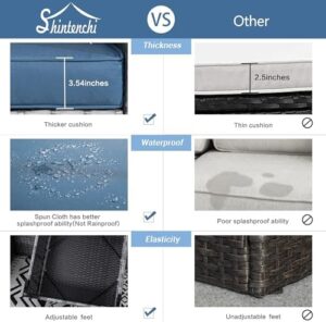 Shintenchi 3 Pieces Patio Furniture Set,All-Weather Rattan Patio Conversation Set,Outdoor Sectional Silver Wicker Patio Couch with Washable Cushions and Glass Coffee Table(Navy Blue) - Image 4