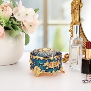 Hipiwe Antique Metal Jewelry Box Ring Earring Treasure Chest Case Small Trinket Box Round Jewelry Display Box Necklace Organizer Wedding Birthday Gift Home Decor, 3x3x2.4 inch - Image 7