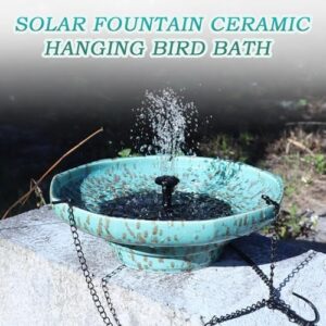 Solar Fountain Ceramic Hanging Bird Bath,Bird Bath for Ourside,Outdoor Fountain Bird Bath,Garden and Home Decor - Image 5