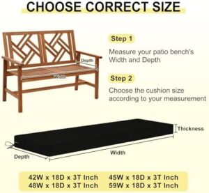 downluxe Outdoor Bench Cushion Waterproof, 48 x 18 Inch Patio Furniture Cushions with Adjustable Ties & Portable Handle, Porch Swing Cushions, Bench Cushions for Outdoor Furniture, Black - Image 5