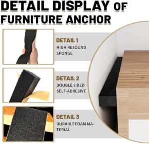 Furniture Anchor Two-sided Self-adhesive,Anti-Tip Furniture Anchors for Baby Proofing,No Drill Furniture Foam Anchor-Preventing Furniture Falls Protecting Kids and Pets (5 Pack) - Image 4