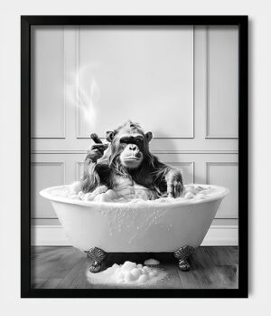 Framed Bathroom Decor Wall Art, Chimpanzee in Bathtub, Black and White Wall Art, Funny Bathroom Wall Decor Signs, Cute Animal Art Home Decor (Framed,8''x10'') - Image 2