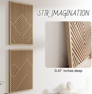 Yaofala 3 Pcs Large Wood Mountain Wall Art, 31.5" X 23" Modern Wooden Panel Mountain Wall Decor, Landscape Nature Abstract Line Minimalist Wall Art for Living Room Bedroom Study - BR04588 - Image 4