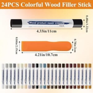 24PCS Furniture Repair Kit Wood Markers, Colorful Wood Filler Stick Floor Scratch Kits, Wooden Repair Wax Crayons Wax Sticks for Repairing Scratches - Image 2