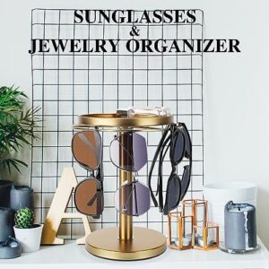 360° Rotating Sunglass Organizer Storage, Stainless Steel Glasses Holder Stand, Glasses Organizer with Tray for Desk, Dresser, Tabletop, Nightstand and Home Decor (Gold) - Image 3