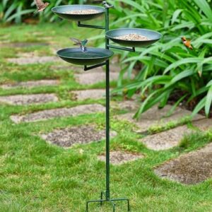 43" H Bird Baths for Outdoors, Free Standing Bird Bath and Feeder 3 in 1, Metal Birdbaths and Feeders with 4-Prong Stake, Tall Heavy Duty Birdbath, Antique Green Bird Bath Stand - Image 7
