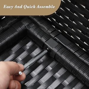 Athena Collection Outdoor Patio Furniture Set of 4, Rattan Outdoor Table and Chairs Sofa Set, Wicker Law Patio Conversation Furniture for Balcony, Front Porch, Bistro, Backyard, Black Blue - Image 11