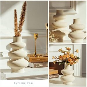 Ceramic Vases Set 2, Modern Home Decor,Off White Round Vases,Modern Dried Flower Vases, Boho Home Decor for Centerpieces Wedding Dinner Table Party Living Room Office Bedroom - Image 2