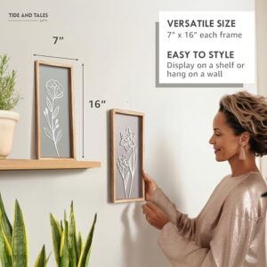 3D Wooden Floral Bathroom Wall Decor (Set of 4) Lightweight, Ready-to-Hang Framed Wall Art For Living Room, Bedroom, or Office - Premium Boho Botanical Farmhouse Decorations - Gift-Boxed - Image 3