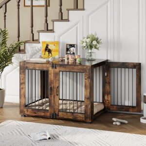 31.5" Dog Crate Furniture - Chew-Resistant Wooden Kennel with Locking Double Doors, Indoor Pet Cage End Table for Medium Breeds - Image 3