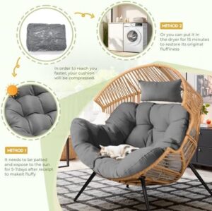 Outdoor Egg Chair Cushion, Waterproof Egg Chair Replacement Cushion, Thickened 7 Inches Hanging Chair Cushion, U-Shaped Cushions with Headrest for Outdoor Furniture 47x40x7 Inches (Gray) - Image 6