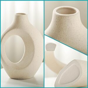 Snuggle Hollow Ceramic Vase Set of 2, Nordic Modern Boho ins Style Decorative Ceramic Aesthetic Flower Vase for Home Decor (Milky White W 6.3" X H 8.4") - Image 5