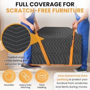 Thick Moving Blankets Heavy Duty 3 Pack - 72x42" Protecting Movers Blanket with Shoulder Straps, 1.9" Wide Handle Strap - Furniture Blanket Supplies, Moving Essentials for Packing for Home - Image 8