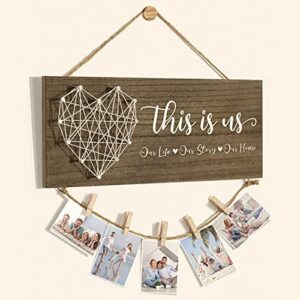 Mothers Day Gifts for Mom Women, Housewarming Gifts New Home Wall Decor Sign, This Is Us Family Picture Frame Wedding Gifts for Couples Farmhouse Rustic Wood Hanging Photo Holder New Homeowner Gifts - Image 3