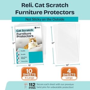 Reli. Cat Scratch Furniture Protector (14 Pack w/Pins) XL | Cat Couch Protector from Claws | Clear Plastic Anti Scratch Furniture Shield for Sofa - Image 2