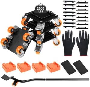 Heavy Duty Furniture Movers with 4 Wheels,Furniture Lift Mover Tool Set with 2000 lbs Load Capacity, Easy Sliders Dolly with Removable Side Guards&Brake, for Moving Appliance,Sofa etc