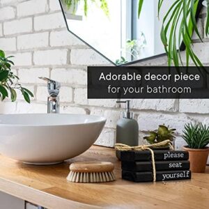 Farmhouse Bathroom Decor - Funny Rustic Wooden Mini Books for Your Restroom Shelf - The Perfect Small Decorative Accent for The Guest Bathroom - Black - Image 4