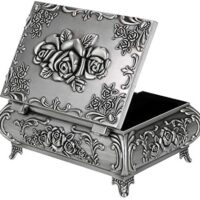 Hipiwe Vintage Metal Jewelry Box Small Trinket Jewelry Storage box For Rings Earrings Necklace Treasure Chest Organizer Antique jewelry Keepsake gift Box Case for Girl Women (Large)