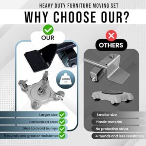 Heavy-Duty Furniture Moving Set with Lifter Tool - 6000lbs Capacity, 360° Rotating Wheels for Sofas, Refrigerators, and More - Image 4