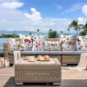 NIGHTWISH Outdoor Waterproof Pillow Covers 18x18 Set of 4 Spring Summer Decorative Floral Throw Pillow Covers Farmhouse Sofa Couch Cushion Cases for Patio Furniture Garden Decor - Image 4