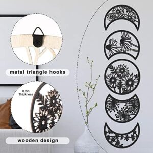 Jetec 5 Pieces Moon Phase Wall Decor Boho Hanging Moon Phase Nordic Wood Wall Art for Living Room Bedroom Home Decoration Room Apartment Bar Ornament(Black) - Image 3