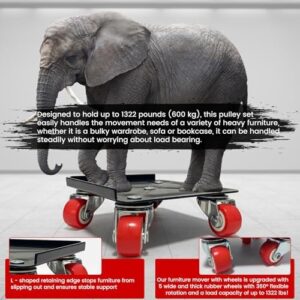 Furniture Movers with Wheels Set,4 Pack Carbon Steel Heavy Duty Furniture Dolly with 5 360° Rotatable Rubber Universal Wheels,Furniture Lifter Mover Tool Set for Sofa, Tables, Refrigerators, 1322 LBS - Image 2