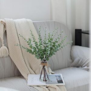 VIERENA 17.5" Artificial Eucalyptus Stems in Glass Vase with Faux Water,Fake Plant Eucalyptus Leaves White Seeds for Centerpiece Table Decorations Farmhouse Wedding Home Greenery Decor (Sage Green) - Image 5