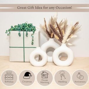 VELOVA Set of 3 White Ceramic Vase with 65 PCS Dried Pampas Grass Flowers Aesthetic Boho Modern Small Round Cute Vases for Decor Living Room Coffee Table Shelf Bedroom Office Desk Home Gifts Women Mom - Image 7