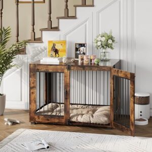 31.5" Dog Crate Furniture - Chew-Resistant Wooden Kennel with Locking Double Doors, Indoor Pet Cage End Table for Medium Breeds - Image 4