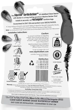 Slipstick GorillaOutdoor Berber Furniture Feet Pads with Clear Sleeve Sock (16 Pack) Weatherproof Outdoor Furniture Sliders for Medium Rectangular Legs - Image 5