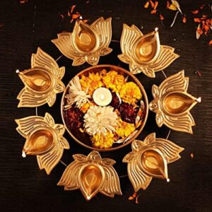 Kalakriti 2 Pcs Metal Diya Shape Urli Bowl Flower Indian Decorative for Home | Home Floating Tea Light Candles | Table Decor | Diwali Navratri Pooja Decoration Items |12 Inch Each - Image 5